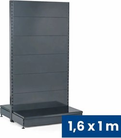 Regał sklepowy obustronny, pełne ścianki, 1600 x 1000 x 900 mm, podstawowy, antracyt
