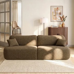 Sofa AVERIO Rozkładana Dwuosobowa Brązowa Boucle Japandi
