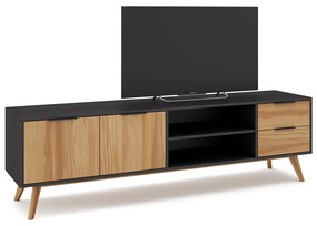 Czarno-naturalna szafka pod TV z drewna sosnowego 180x53 cm Lavis – Marckeric