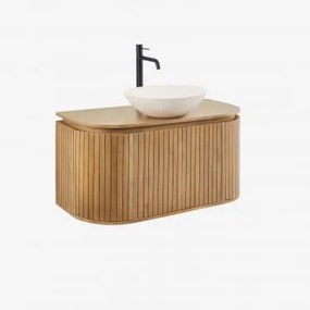 Zestaw Wiszących Mebli Łazienkowych Z Drewna Mango Analis Drewno Mango & Cement Okrągły Biały Ø40 Cm - Sklum