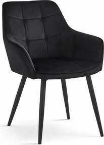 Czarne krzesło welurowe metalowe pikowane E9-T56