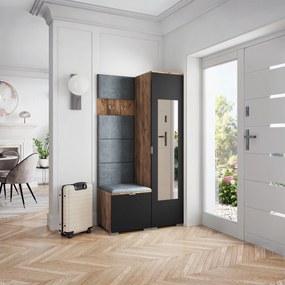 Masseno Garderoba VIRA 95/181/51 cm Nowoczesna Szafa do Przedpokoju Dąb lefkas, MONOLITH 85 (Szary)