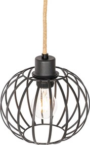 Rustykalna lampa wisząca czarna z drewnem 3-światłowa - Yura