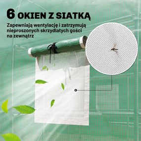 Outsunny Szklarnia ok. 2,7 x 2 x 2 m tunel foliowy z półkami, rolowane drzwi na zamek błyskawiczny, 6 okien siatkowych, wsporniki | Aosom PL