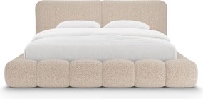 Szarobeżowe tapicerowane łóżko dwuosobowe ze schowkiem ze stelażem 180x200 cm Solange – Micadoni