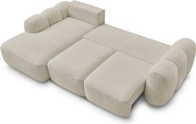 Beżowy rozkładany/ze schowkiem narożnik z materiału bouclé (lewostronny/z szezlongiem) Montaigne – Bobochic Paris