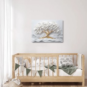 Obraz na szkle – Eleganckie drzewo życia 3D pełne kwiatów (70x50 cm)