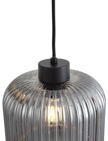 Designerska lampa wisząca czarna z przydymionym szkłem 3-źródła światła - AnaDesignerski Oswietlenie wewnetrzne