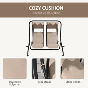 Outsunny Huśtawka ogrodowa typu Hollywood, odporna na warunki atmosferyczne, 2 oddzielne siedzenia, 2 podstawki na napoje, 170 cm x 136 cm x 170 cm, Beżowa