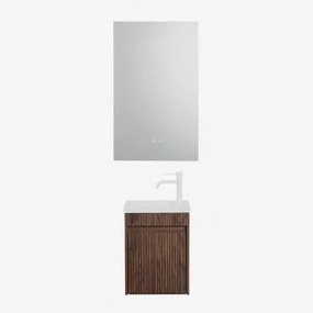 Zestaw Wiszących Mebli Łazienkowych Zintegrowany Z Umywalką Narek Ciemna Czerń & Prostokątny Led I Przeciwmgielny - Sklum