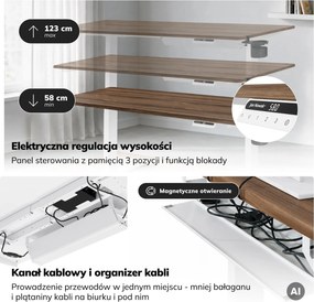 Biurko elektryczne z regulacją wysokości ergonomiczne białe/orzech,1600x800 mm: ARIA
