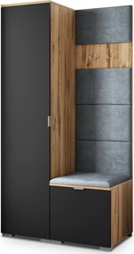 Masseno Garderoba LORI 95/181/51 cm Nowoczesna Szafa do Przedpokoju Dąb wotan, MONOLITH 85 (Szary)