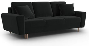 Czarna aksamitna rozkładana sofa ze schowkiem 235 cm Kyoto – Cosmopolitan Design