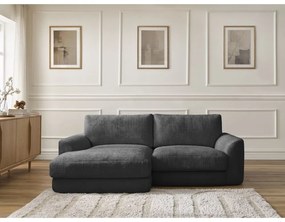 Czarny narożnik z tkaniny szenilowej (lewostronny/z szezlongiem) Leonore – Bobochic Paris