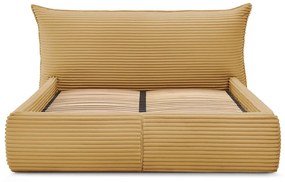 Żółte tapicerowane łóżko dwuosobowe ze schowkiem i stelażem 180x200 cm Jade – Bobochic Paris