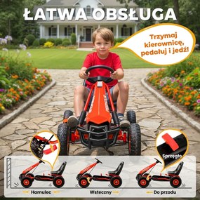 AIYAPLAY Gokart na pedały dla dzieci, regulowane siedzenie, opony EVA, hamulec, sprzęgło, 3-8 lat, Czerwony