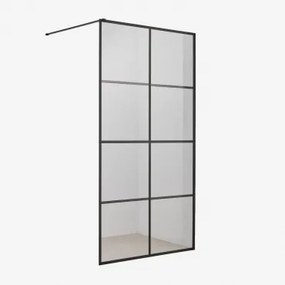Mampara Prysznicowa Stała Z Dekoracją W Kratę, Szkło Hartowane 8 Mm I Aluminium Camden Czarny Matowy & Transparent & 100x195 Cm - Sklum