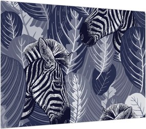 Obraz na szkle - Niebieskie zebry (70x50 cm)