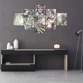 Obraz kwiatów na drewnianym kole (125x70 cm)