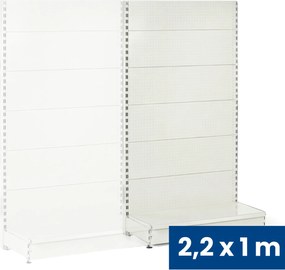 Regał sklepowy jednostronny, ścianki perforowane, 2200 x 1000 x 450 mm, dodatkowy, biały