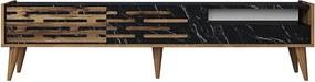 Stojak pod TV – 180 x 35 x 45 cm – Orzech, Czarny i Marmur – Melamina