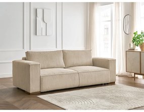 Jasnobrązowa sztruksowa rozkładana/ze schowkiem sofa 244 cm Chelsea – Bobochic Paris