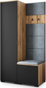 Masseno Garderoba LORI 95/181/51 cm Nowoczesna Szafa do Przedpokoju Dąb wotan, MONOLITH 85 (Szary)