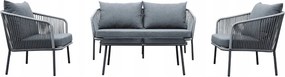 Zestaw mebli ogrodowych antracyt aluminiowa sofa 2 fotele stolik sznurowany