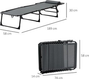 Outsunny Leżak składany z poduszką na szyję, rama ze stali, pokrycie siatkowe, nośność 120 kg, Szary