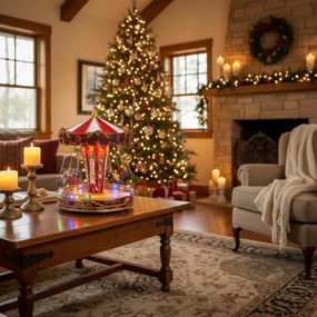 Świąteczna karuzela LED z muzyką i ruchomymi figurkami, 21 x 27 cm