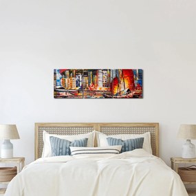 Obraz - Victoria Harbor, Hong Kong, obraz olejny (z zegarem) (90x30 cm)