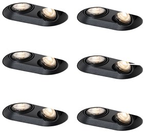 Zestaw 6 okrągłych reflektorów wpuszczanych czarnych GU10 50mm 2-punktowe - Hubs