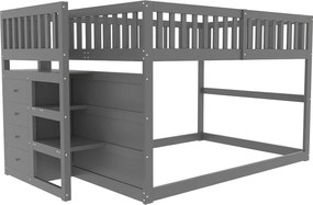 Łóżka piętrowe 2 x 140 x 200 cm z 4 szufladami i schodkami - drewno sosnowe + MDF - szare (bez materaca)
