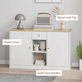 HOMCOM Komoda Kuchenna, Sideboard z Szufladą, Szafkami, Półkami, Płyta Wiórowa, Biała