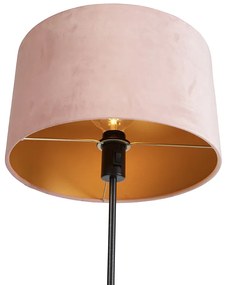 Lampa podłogowa regulowana czarna klosz welurowy różowy 35cm - ParteWiejski/ Rustykalny / Vintage Oswietlenie wewnetrzne