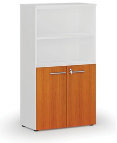 Szafa biurowa kombinowana PRIMO WHITE, drzwi na 2 poziomach, 800 x 420 x 1434 mm, biały/wiśnia
