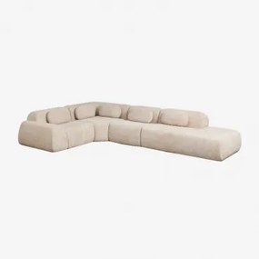 Sofa Modułowy Narożny 4-częściowy Z Prawym Szezlongiem Z Tkaniny Chenilla, Pakowany Próżniowo Merida Szenila Gruba Beż Tapioka - Sklum