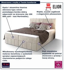 Beżowe welurowe łóżko kontynentalne z pojemnikiem N8-D00