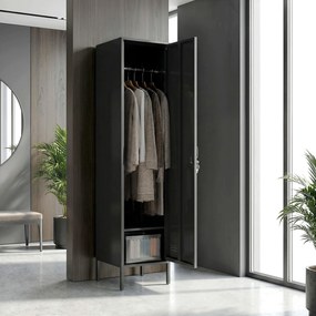 HOMCOM Metalowa szafka z zamykaną drzwiami i drążkiem na ubrania, pojedyncza stalowa szafka do domu lub biura, czarna | Aosom PL