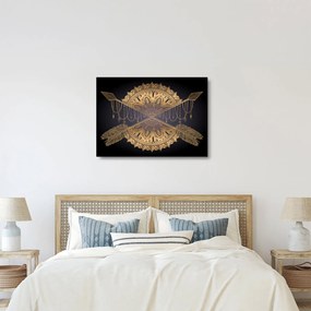 Obraz na szkle - Złota mandala ze strzałkami (70x50 cm)
