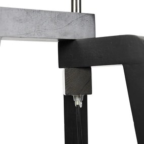 Czarna lampa podłogowa trójnóg z brązowo-beżowym abażurem w paski 50 cm - Puros