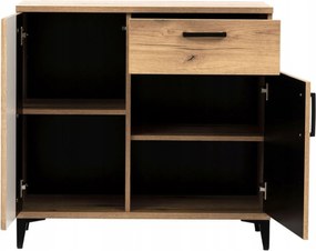 Komoda z Szufladą i Lamelami do Przedpokoju DYNAMO 88,5 cm Dąb evoke / czarny połysk Loft