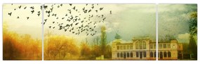 Obraz namalowanego krajobrazu z rezydencją (170x50 cm)