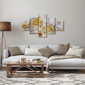 Obraz - Słoneczniki na ścianie (125x70 cm)