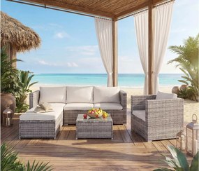 Zestaw z polirattanowym wykończeniem Busto,  szary, poduszki w kolorze kremowym