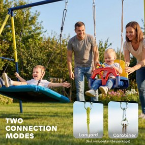 AIYAPLAY Metalowa huśtawka do 150 kg, huśtawka dla dzieci z ramą w kształcie litery A, 260 x 160 x 178 cm, niebieska | Aosom PL