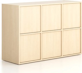 Szafa biurowa FRAME, niska, 6x drzwi, 1299 x 450 x 881 mm, PUSH-lock, brzoza