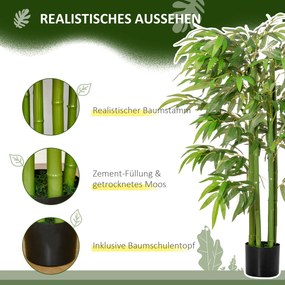 HOMCOM Sztuczna Roślina, Bambus Plastikowy w Doniczce, 780 Liści, Realistyczny Wygląd, Minimalna Pielęgnacja, 140 cm, Zielony