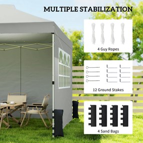 Outsunny Pawilon 3x3 m Wodoodporny Regulowana Wysokość Pop-up Składany z 3 Ściankami Bocznymi, Okna, Wentylacja, UV 50+, Jasnoszary | Aosom PL