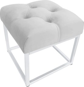 Pufa CHESTERFIELD tkanina Welur loft ławka podnóżek metal : Kolor Stelaża - Biały, Kolor tkaniny - VELVET - MG39, Typ tkaniny - Velvet